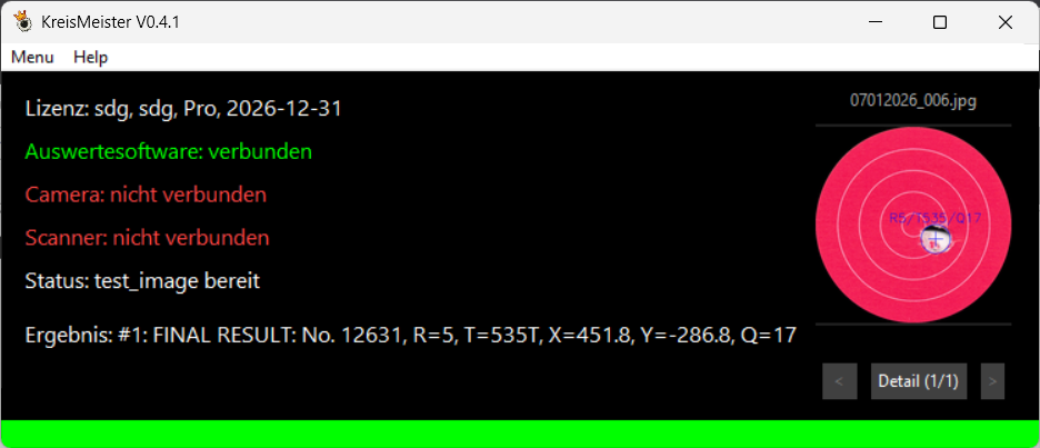 KreisMeister StatusBox für sofortige Trefferanzeige nach der Schussauswertung